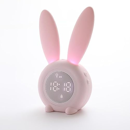 JOYHAPPST Children's Light Alarm Clock Cute Rabbit Children's Alarm Clock Creative Bedside Lamp Snooze Function, Time-controlled Night1pc