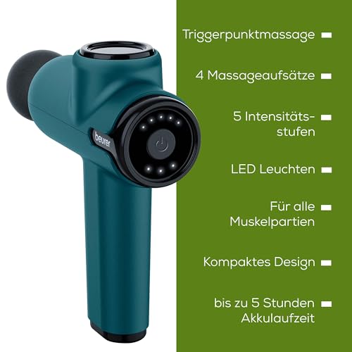 Beurer MG 99 Massagepistole, handliche Massage Gun mit 4 Aufsätzen, kraftvolle Triggerpunktmassage, Lockerung...