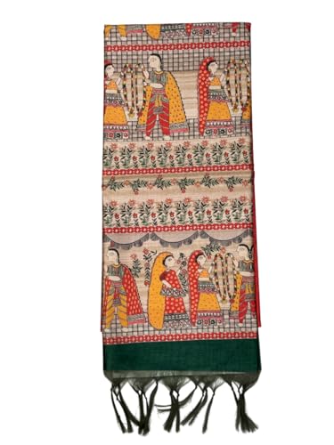 Image of Sanavi's Saree Kuthir Pure Handloom Tussar Ghicha Madhubani Printed Silk Saree with Blouse Piece inside