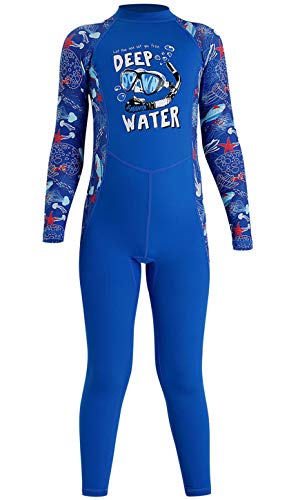 Little Kids Girls Boys One Piece Water Sports Sun Protection Rash Guard UPF 50+ Long Sleeves Full Suit Swimsuit Wetsuit (XX-Large/7-8 Years, Boy-Blue)