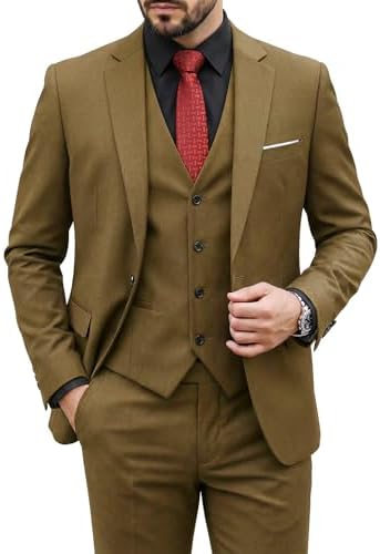 MY'S Men's 3 Piece Suit Set with Tie, One Button Slim Fit Solid Jacket Vest Pants, Prom Party Wedding Business Suits for Men