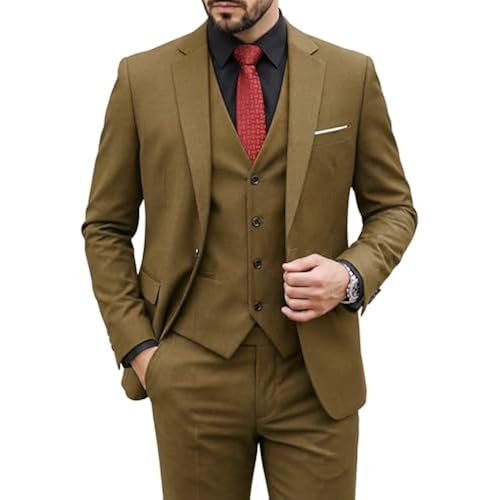 MY'S Men's 3 Piece Suit Set with Tie, One Button Slim Fit Solid Jacket Vest Pants, Prom Party Wedding Business Suits for Men