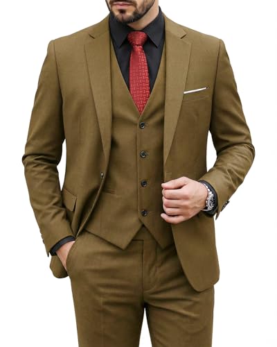 Image of MY'S Men's 3 Piece Suit Set with Tie, One Button Slim Fit Solid Jacket Vest Pants, Prom Party Wedding Business Suits for Men