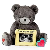 My Baby's Heartbeat Bear Stuffed Animal, 20 Sec Recorder for Baby's First Heartbeats, Cute Plush Toy, Re-recordable, Ideal Gift for Baby Showers, Valentine's Day, Birthdays, Gray Love Bear