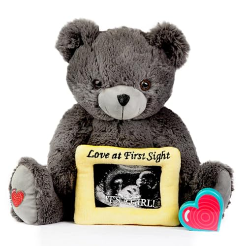 My Baby's Heartbeat Bear Stuffed Animal, 20 Sec Recorder for Baby's First Heartbeats, Cute Plush Toy, Re-recordable, Ideal Gift for Baby Showers, Valentine's Day, Birthdays, Gray Love Bear