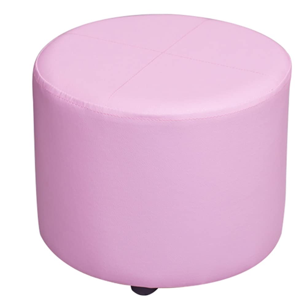 Repose-pieds de salon tabouret rond en similicuir et cadre en bois 28x28x20 cm