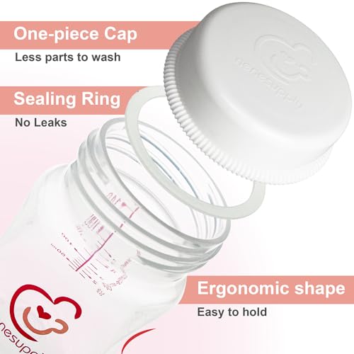 Nenesupply 9oz 4 Count Wide Neck Mouth Breastmilk Storage Bottle Breast Pump Bottles Use for Pumping with Spectra S1 S2 9 Plus Breast Pumps. Replace Spectra Bottles for Pumping Breastmilk Collection