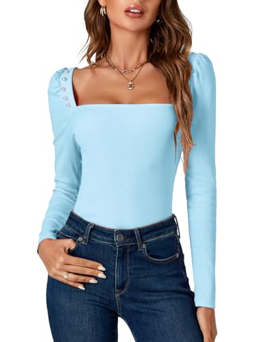 Image of LYANER Women's Rib Knit Square Neck Long Sleeve Elegant Slim Basic Sweater Top Blouse