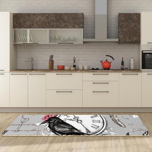 Alfombrillas de cocina lavables para pasillo y cuarto de lavado con plumas vintage 3