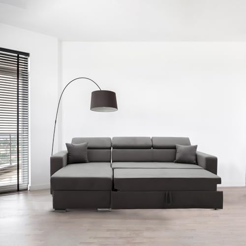 GNVerse™ Premium Luca Corner Sofa Bed With Storage Space| 2-3 Seater Grey Lounge Sofa Couch| Universal Long-Lasting Furniture For Living Room| Luxurious Design Space Saving L-Shape Corner Sofa Bed| - Image 2