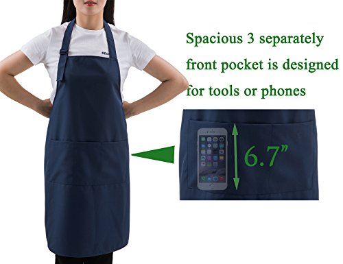 Sew Ur Life Navy Professional Resist Water Adjustable Extra Long Bib Apron 3 Pockets Home Kitchen Garden Restaurant Cafe Bar Pub Bakery For Cooking Chef Baker Servers Craft Unisex #TOP3
