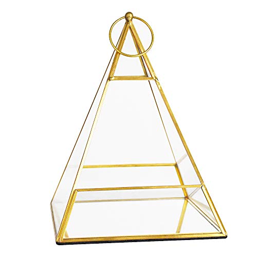 Banord Gold Tabletop Geometric Terrarium Container Metal & Glass Hanging Air Planter Candle Lantern Holder DIY Display Box for Succulent Jewelry Wedding Decor Flower (11.5