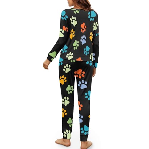 Image of Womens Lounge Set Long Sleeve Soft Pajama Sets Casual 2 Piece Pj Outfit Crewneck Sleepwear with Pockets Plus Size