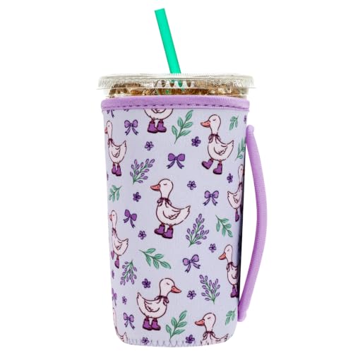 Image of Insulated Neoprene Cup Sleeve for Iced Coffee & Cold Soda - Reusable & Sweatproof, Keeps Drinks Cold Longer, Coffee Coolie for Hot & Iced Drinks (Silly Goose, Large: 32oz)