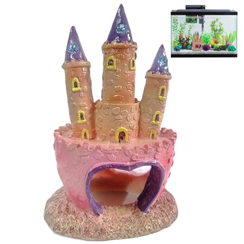 Muzrunq Fischhaus für Aquarien, Kunstharz-Aquarium-Dekor-Schloss mit 3 Dächern, Aquarium-Schloss für -Fische, Reptilien, Tank-Dekoration