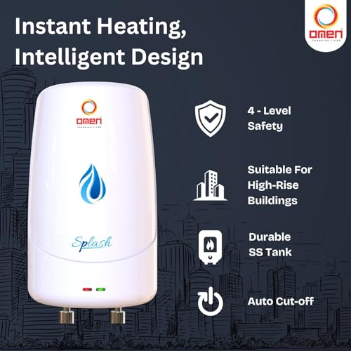 Image of Omen Changing Lives Splash 3 L Instant Water Heater | 3000 W Fast Heating | Gas Geyser with Advanced Safety Features | Rust-Resistant SS Tank | Ideal for Kitchen & Bathroom