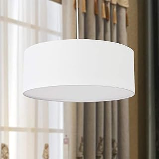 Pendant Light, SPAKRSOR Ceiling Hanging Lamp, Modern Fabric Light Shade, Large White Drum Lampshade, Round, for Bedroom Dining Room Living Room, 3 Bulb, E27