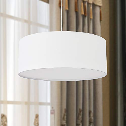 SPARKSOR Suspension, plafonnier, abat-jour en tissu moderne, grand abat-jour à tambour blanc, rond, pour salle de séjour, 3 ampoules, E27