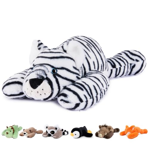 Image of Niuniu Daddy White Tiger Weighted Stuffed Animals, Plush Pillow for Kids | 20 in 3.3 lbs, heavy sensory lap pad, lying body pillow for sleeping, machine wash, huggable gift, cute plushies