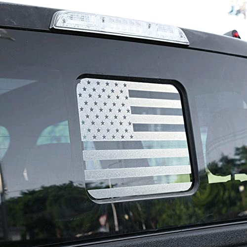 rear window vinyl decals - Alicatong Rear Middle Back Sliding Window American US Flag Vinyl Decal, Compatible with Ford F150 F250 F350 2015-2021, Matte Black 1PCS (Silver)