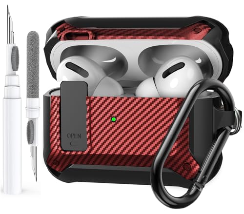Image of Olytop for Airpods Pro 2 /1 Gen Case Cover with Lock Clip (2019 /2022 /2023), Rugged Locking Protective Case for Airpod Pro 2nd Generation Shockproof Armor Skin for Apple iPod Pro, Black /Red