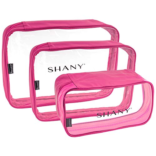 SHANY Clear Cosmetics Organizer 3-Piece Set - Transparent Makeup Toiletry Bag - Assorted Make Up Storage Bags - Set Of 3 - PINK