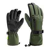 Guantes de esquí con pantalla táctil y muñeca extendida, guantes de snowboard impermeables, resistentes al viento, palma de poliuretano antideslizante (verde, S)