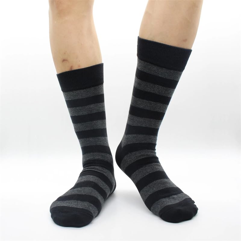 Dninmim 5 Pairs/Lot Men Dress Socks Large Size Business Stripe Black Gray Solid Cotton Socks3