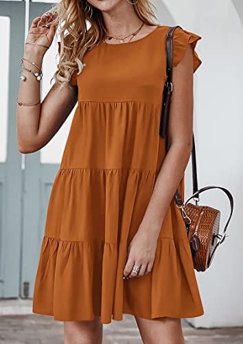 Image of KIRUNDO Summer Dresses for Women Sundress Sleeveless Ruffle Sleeve Round Neck Loose Short Flowy Pleated Mini Babydoll Dress
