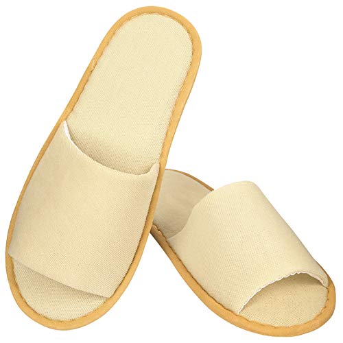 6 Pairs Beige Disposable Slippers, Non-Woven Fabric Open Toe Spa Slippers for Women and Men, Breathable Non-Slip Slippers for Hotel, Guests, Travel