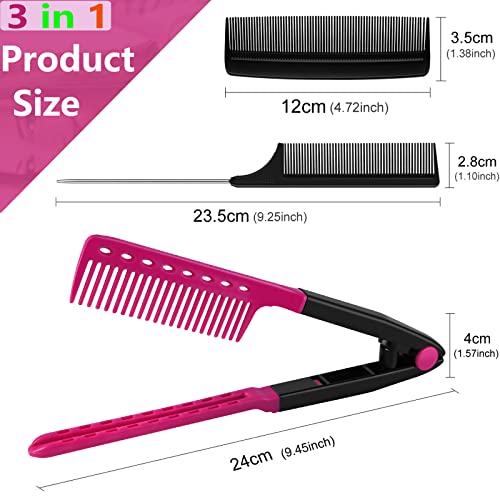 Comb For Hair, 3 In 1 V-Spring Grip Straightening Comb With Firm Grip&Rattail Pintail Comb&Pocket Fine Comb,Carbon Fiber Anti Static And Heat Resistant Teasing Comb,Styling Comb For Unkempt Hair (Pink) #TOP6