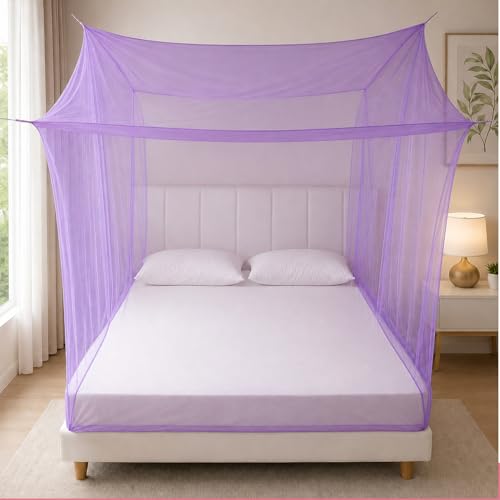Image of BENAVJI Foldable Machardani Single Bed | Pure Cotton Mosquito net (Purple, 3.5FT X 6FT) | Strong, Breathable, Lightweight, Portable & Ideal for Daily Usage | Full Protection for Home & Travel