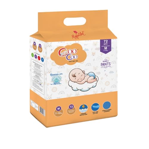Image of Coo Coo By Mafatlal Extra Dry Baby Pull-Up Premium Diaper Pant, Size M (Medium-3), 72 Count | 7-12 kg | Up to 12 Hrs Protection | Super Absorbent Core | Soft Elastic Waist | Leak Protection