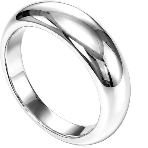 Poxtex Silver Chunky Rings for Women Non Tarnish, Silver Statement Rings, Stackable Wedding Band Jewelry Size 5