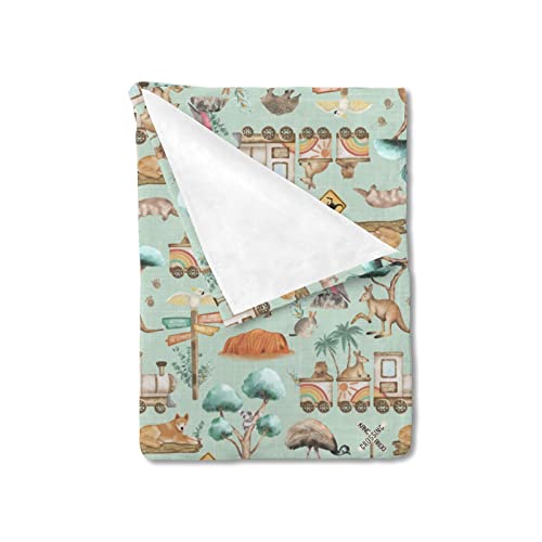 HawSkgFub Coperta neutra per neonati e bambine con treno animale australiano, idea regalo, coperta in pile di flanella a forma di canguro, morbida, calda e leggera, per neonati, 30 x 40 cm