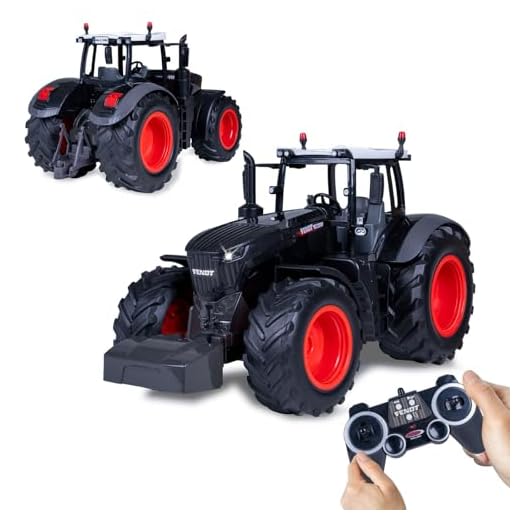 JAMARA 405365 Fendt 1050 Vario 1:16 2,4GHz Black Special Edition, Traktor Fendt Vario Spielzeug, Trecker Ferngesteuert RC für Kinder, Fahrzeug Modell Landwirtschaft, RC-Plug-System