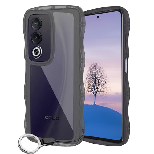 OPPO A3 5G ケース クリアブラック ウェーブ TPU波状のバンパー 半透明 スマホケース かわいい うねうね オッポ A3-5G ウェーブ デザイン 可愛い 韓国 女性用 薄型 人気 おしゃれ 耐衝撃 ストラップホール付き(ブラック)