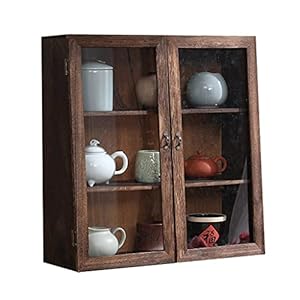 zyr Massivholz Teeschrank, Desktop staubfestes Schließfach Retro Teetasse Aufbewahrungsbox Kleiner antiker Rahmen Geeignet für Büro Tee Zimmer Restaurant Küche Badezimmeranzeige