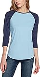 TSLA Damen 3/4 Arm T-Shirt, dynamisches Raglan T-Shirts aus Baumwolle, leichte Outdoor Performance Baseball T-Shirts, Fts32 1pack - Light Blue & Navy, XS