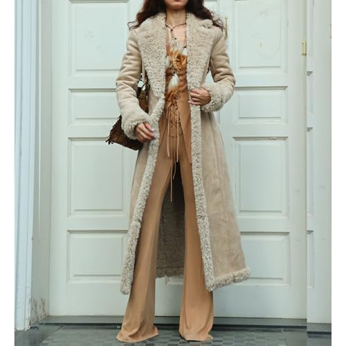 Long Winter Coats for Women Faux Suede Leather Shearing Jacket Fuzzy Sherpa Lined Trench Coat Business Casual Overcoat4