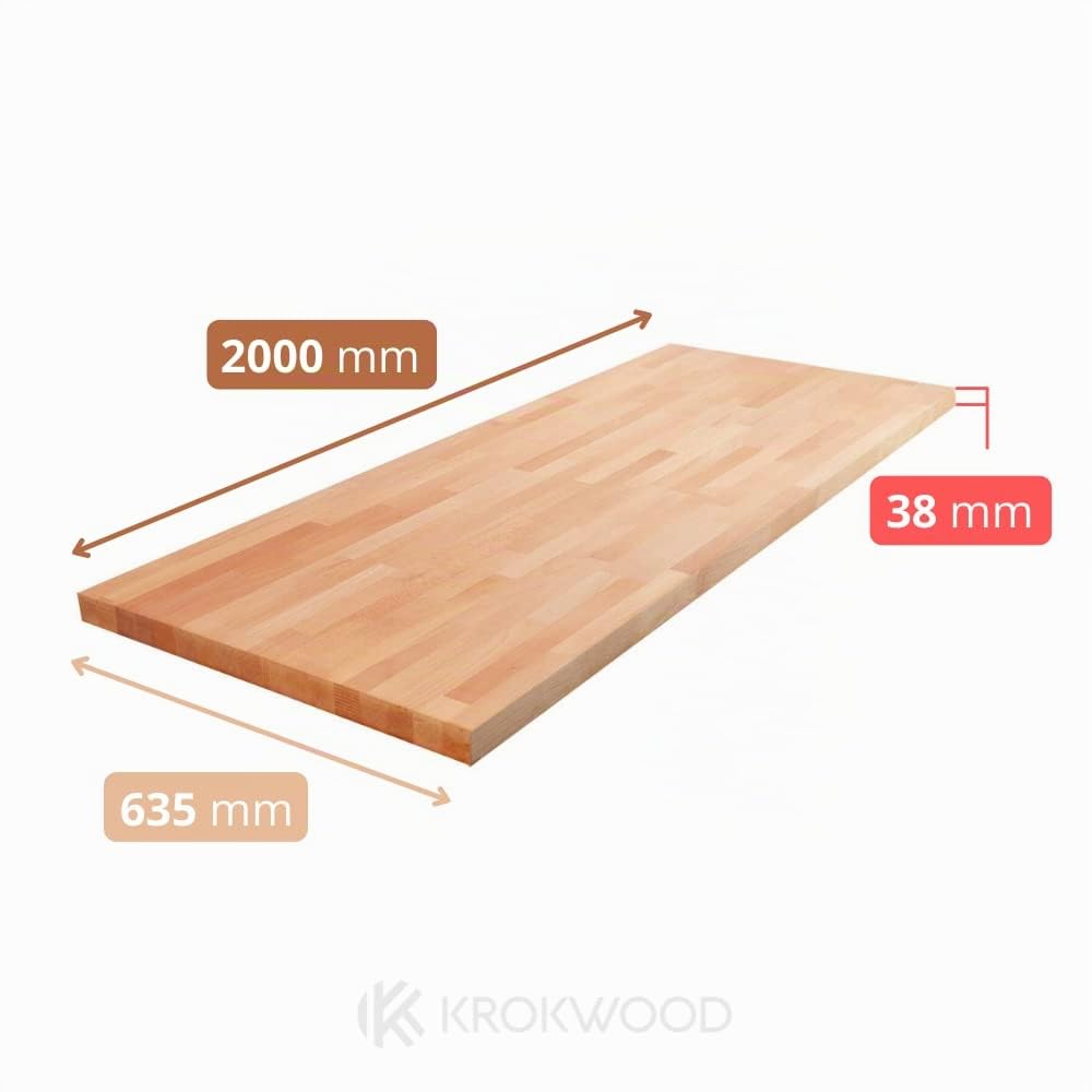 Krok Wood Massivholzplatte, Tischplatte, Arbeitsplatte aus Massivholz in Buche 2000x635x38 mm