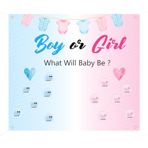 72pcs Team Boy & Team Girl Gender Reveal Stickers,Checkered Pattern Round Self-Adhesive Labels Blue Pink Banner Backdrop Decorations for Scrapbook Party Favors Games Invitation Baby Shower