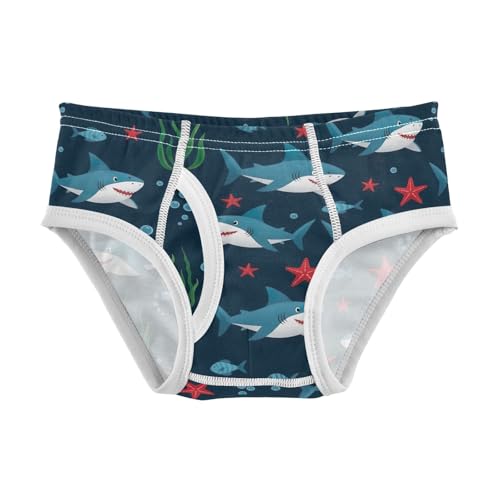 CHIFIGNO Boys' Cotton Briefs Soft Underwear Breathable Brief Underwear for Toddler Boys, Cute Shark Navy