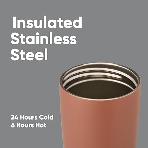 Image of Owala SmoothSip Slider Insulated Stainless Steel Coffee Tumbler, Reusable Iced Coffee Cup, Hot Coffee Travel Mug, BPA Free 20 oz, Cozy Cocoa