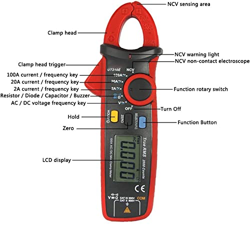 UT210e Pinza Amperimétrica Digital Multímetro True RMS 2000 Cuentas Voltímetro Prueba de Continuidad Capacitor Herramienta HVAC Multímetro miniatura 2