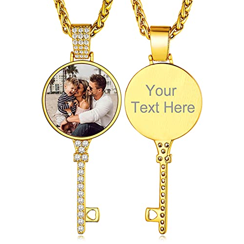 Custom4U Picture Necklace Personalized Photo for Men Women Steel/18K Gold Plated/Black Custom Angel Wings/Heart Pendant Necklace with Picture Memory Circle Chain 18-30 Inch,Hip Hop Jewelry+G