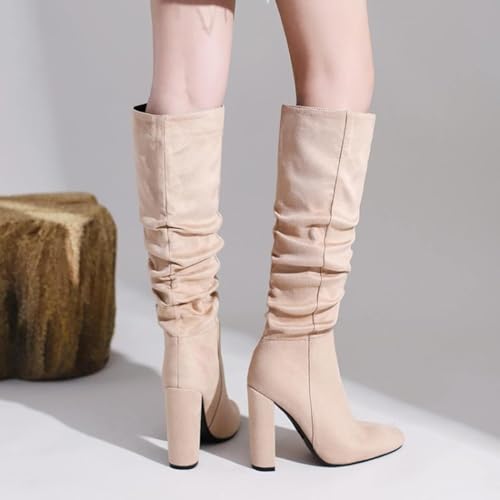 Women's Knee High Boots, Loose Calf Boots, Pleated Block and Formal Winter Boots3