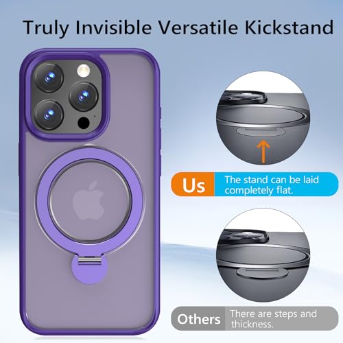 TaeliorTech Upgraded 360° Rotatable Magnetic Ring Stand for iPhone 15 Pro Case 6.1'',Military Drop Protection,Compatible with MagSafe,Matte Translucent Phone Case for iPhone 15 Pro,Purple by TaeliorTech - Used condition - Image 6