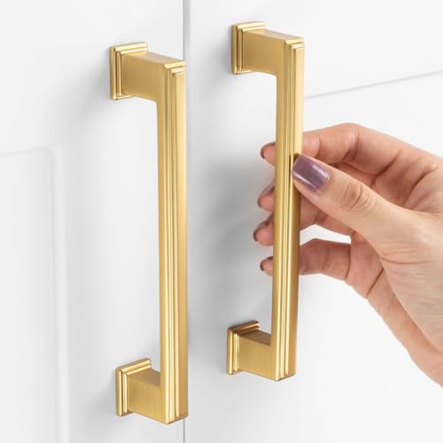 ASKANO 10 Pack 5 Inch Hole Centers, Brushed Gold Cabinet Pulls Gold Cabinet Handles Gold Kitchen Hardware for Cabinets ZP2206 Drawer Bedroom Dresser Bathroom Vanity Cupboard Closet