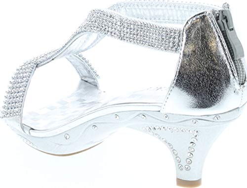 J.J.F Shoes Delicacy Women Lety73 Rhinestone T-Strap Evening Dancing Dress Low Heel Sandals,Silver,8.5 - Thumbnail 3